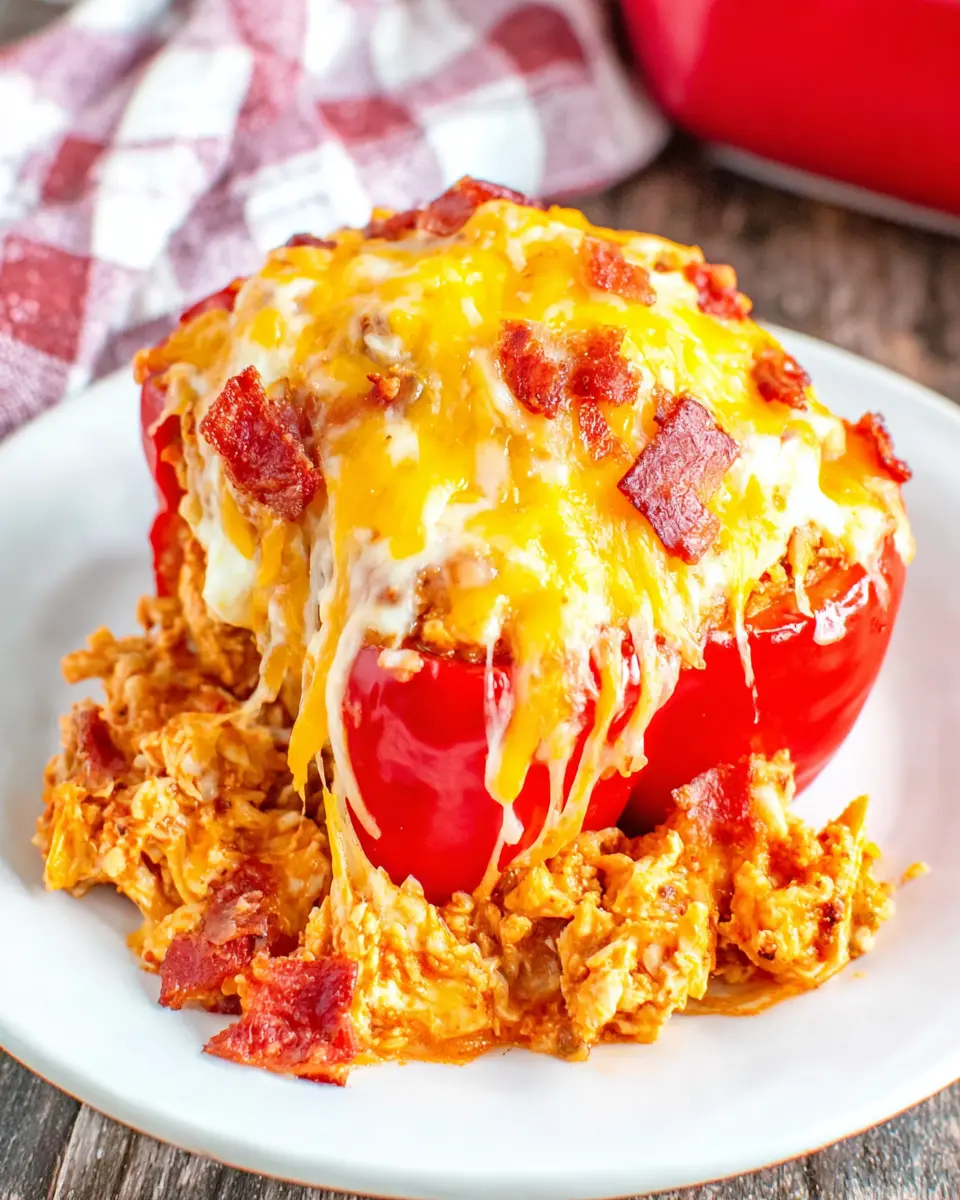 bbq chicken stuffed pepper casserole close up