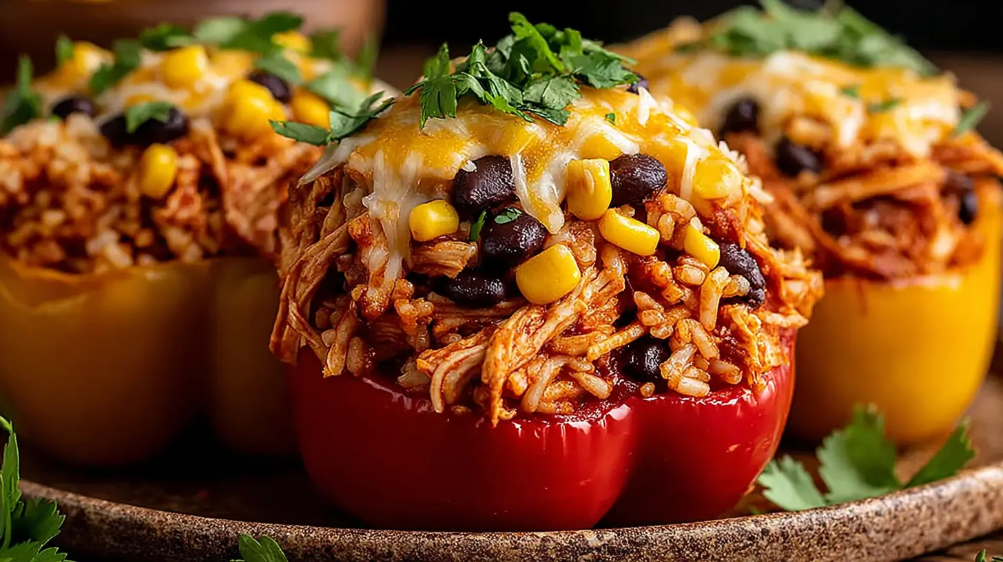 bbq chicken stuffed peppers with rice final presentation