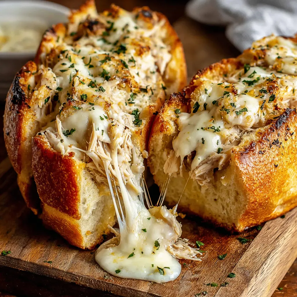 cheesy chicken garlic bread boats meals close up