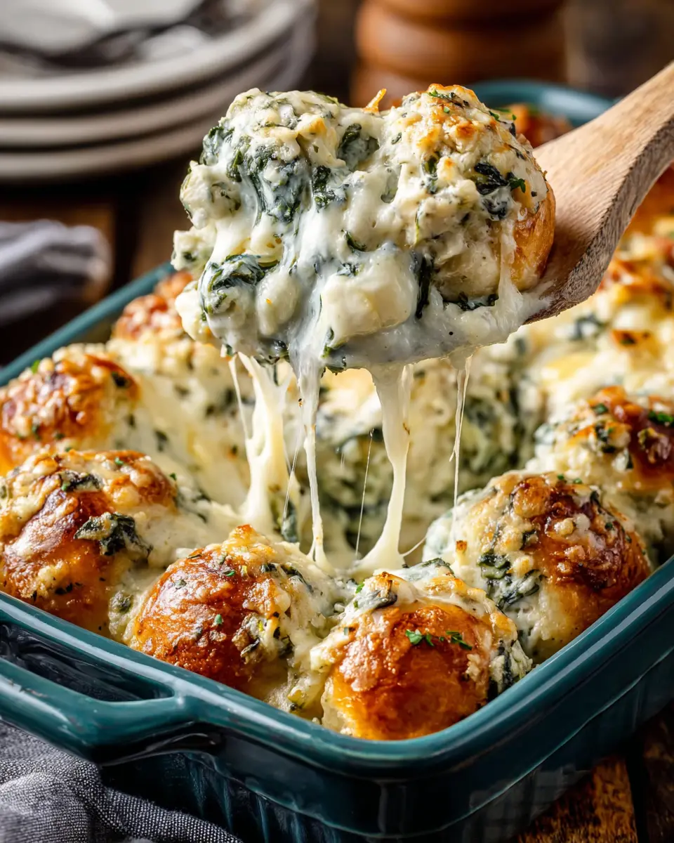 mixing the creamy spinach artichoke sauce for the chicken bake