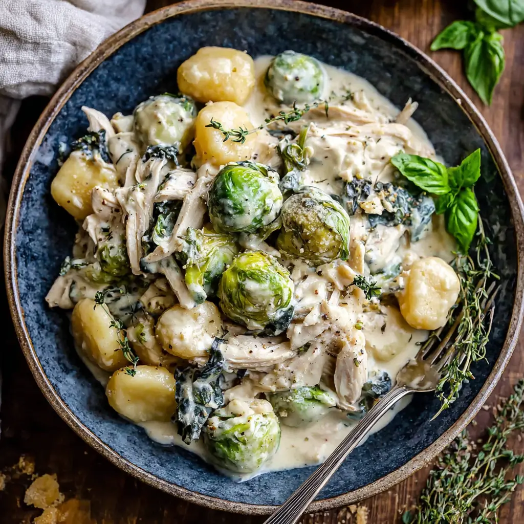 creamy garlic chicken gnocchi crockpot final presentation