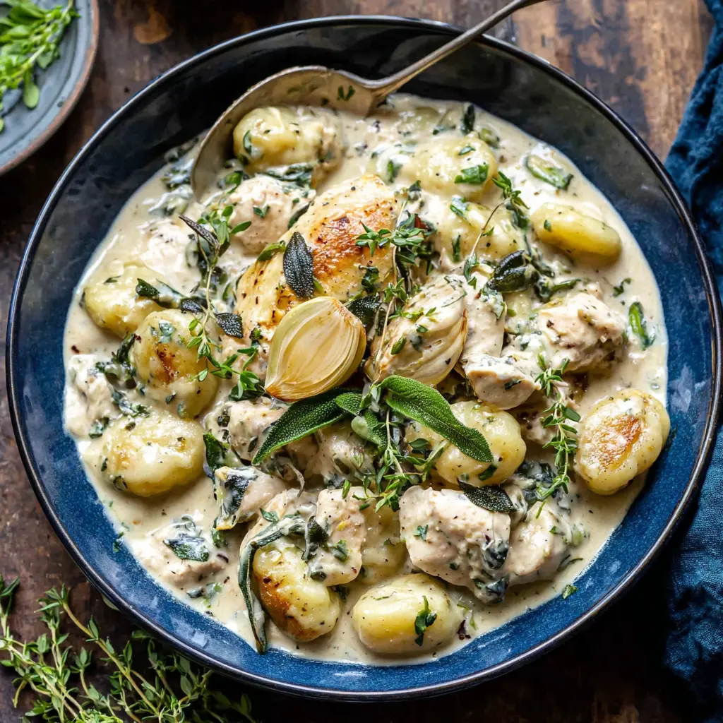 creamy garlic chicken gnocchi crockpot close up