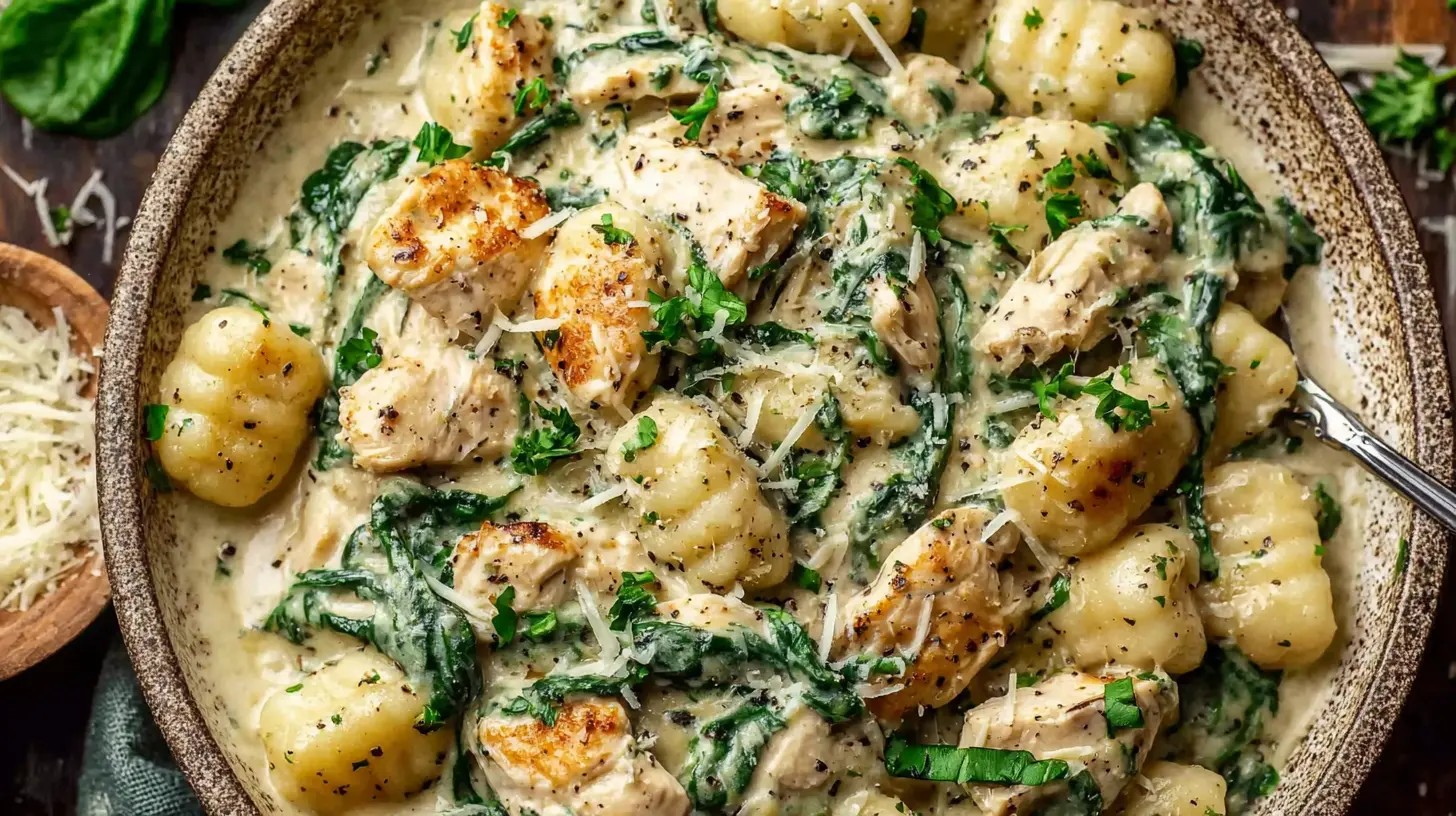 creamy garlic chicken gnocchi in air fryer final presentation