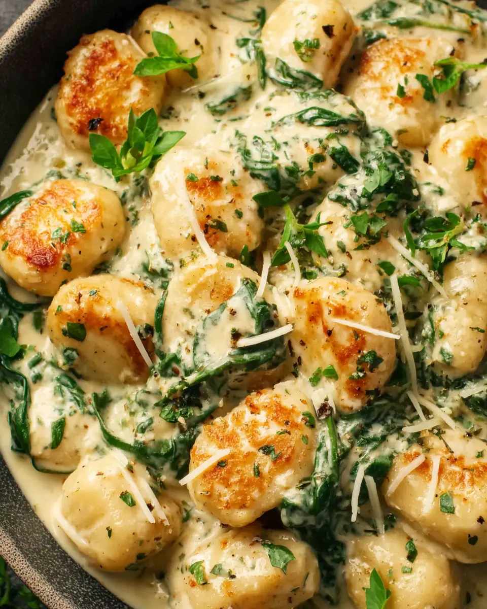 creamy garlic chicken gnocchi in air fryer close up