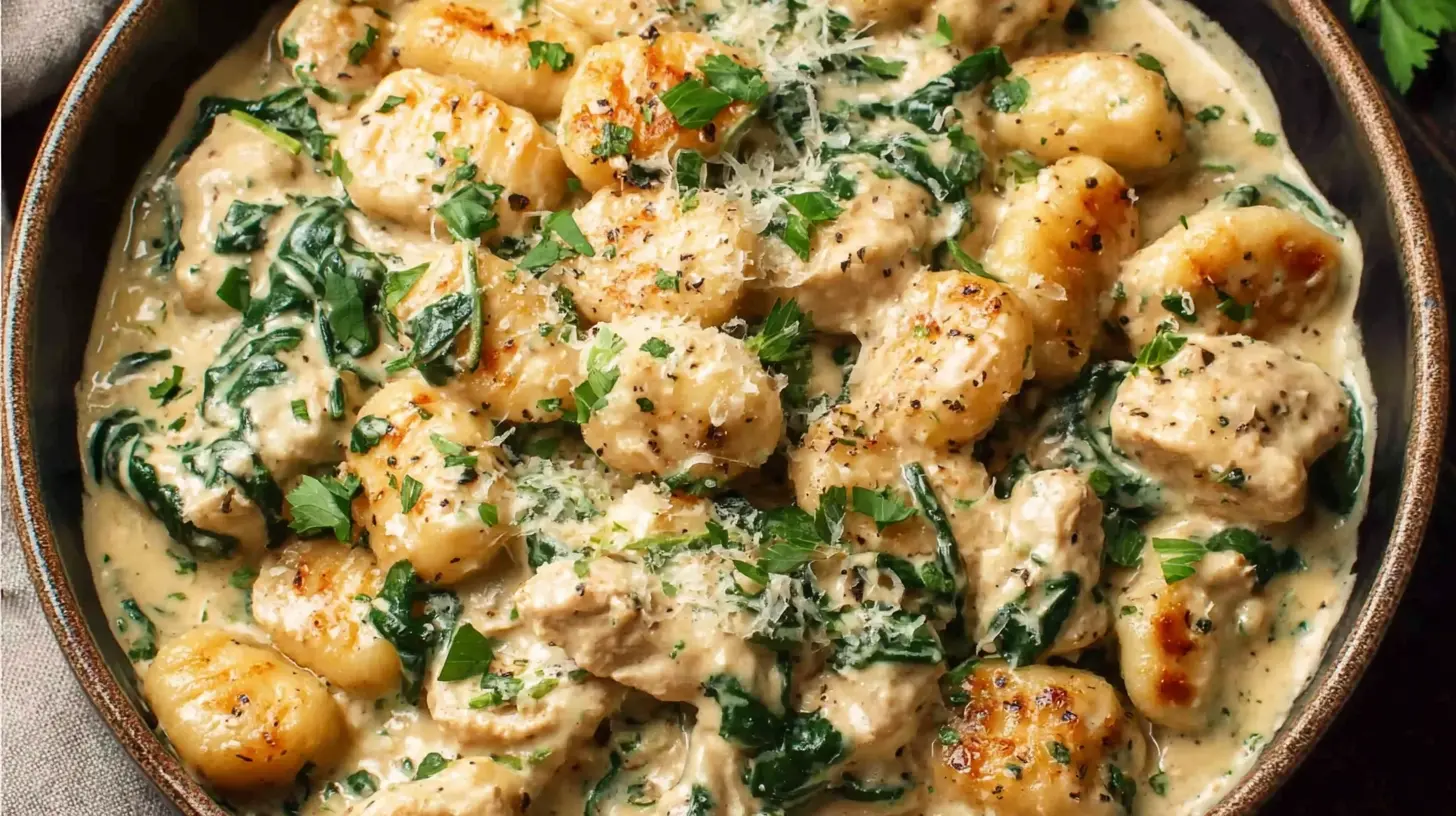 Easy, Happy air fryer creamy garlic chicken gnocchi recipe