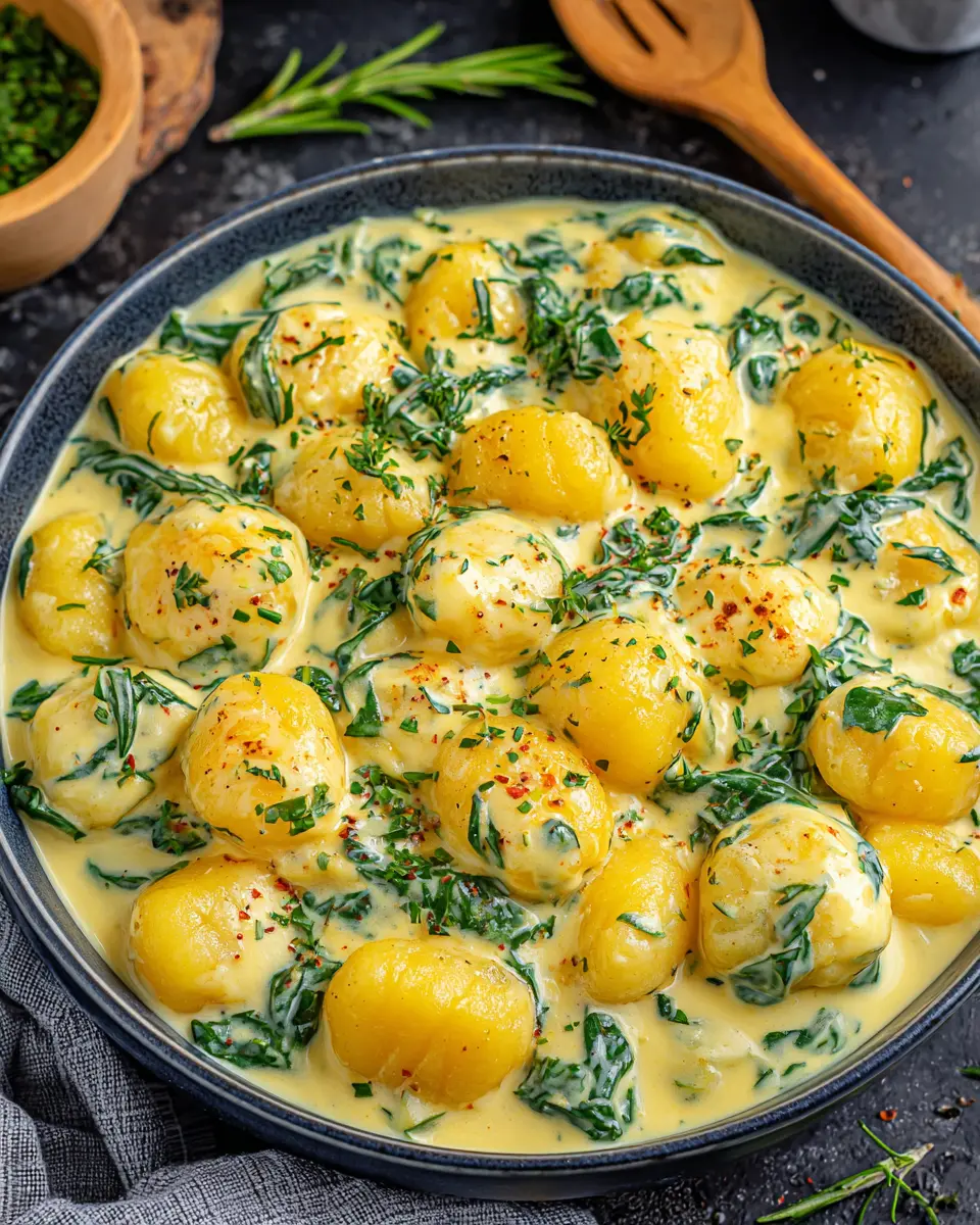 creamy garlic chicken gnocchi instant pot close up