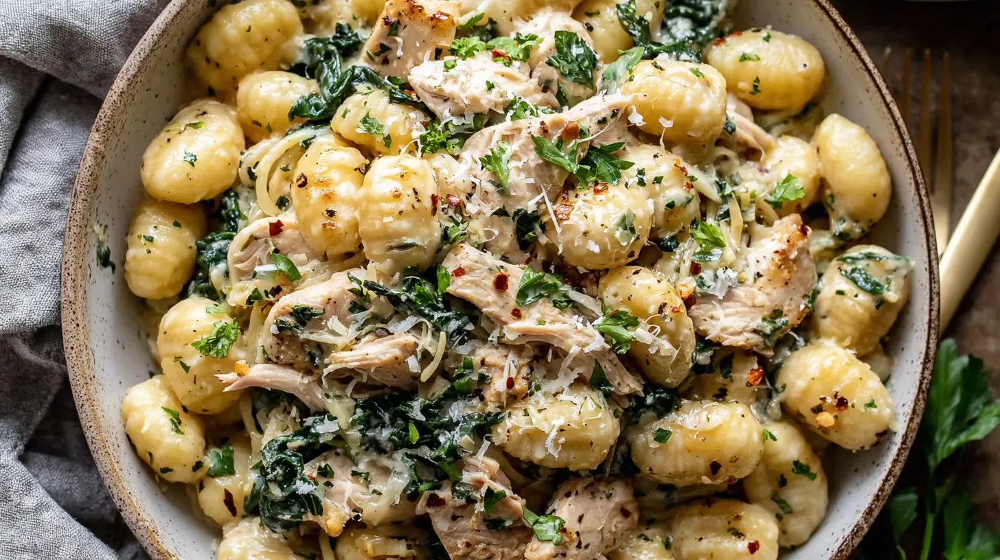 creamy garlic chicken gnocchi linguine final presentation