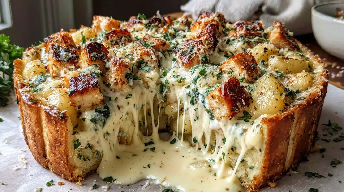 creamy garlic chicken gnocchi quiche