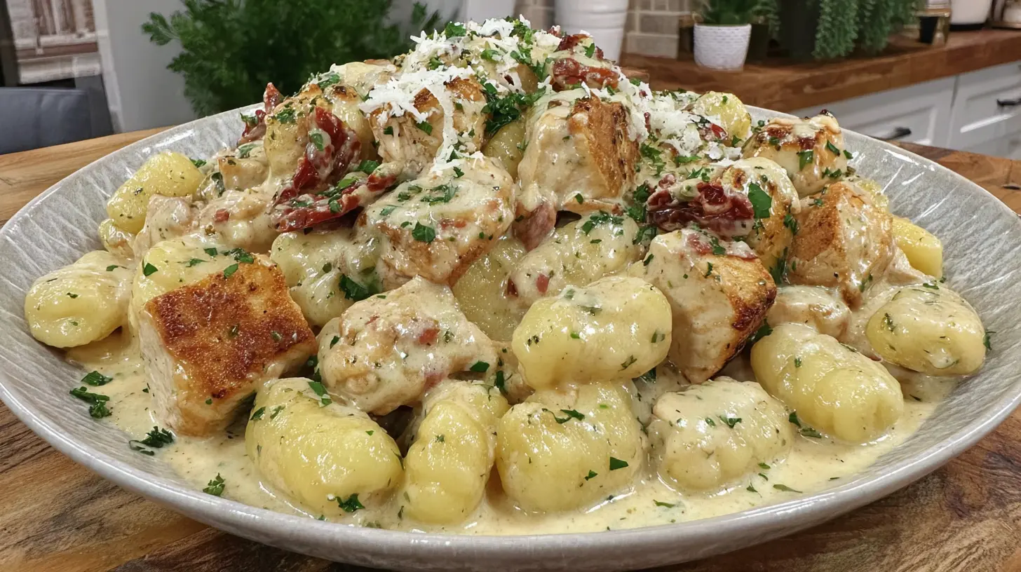creamy garlic chicken gnocchi recipe final presentation
