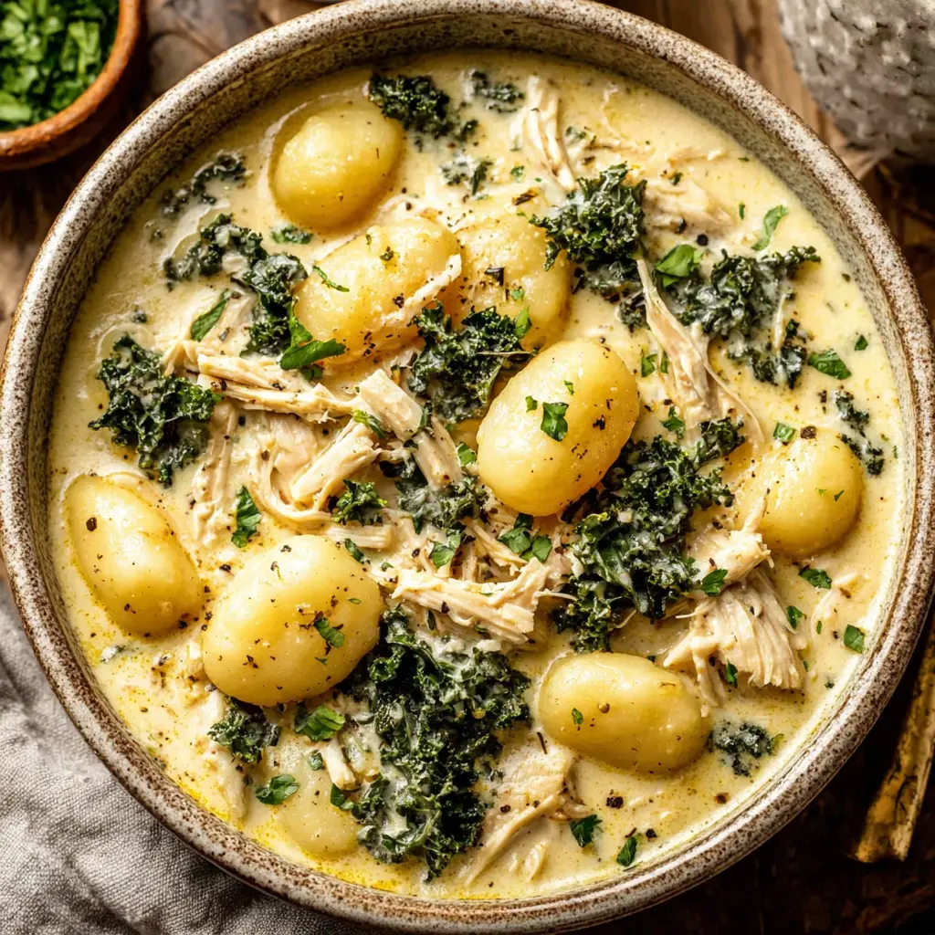 creamy garlic chicken gnocchi soup final presentation