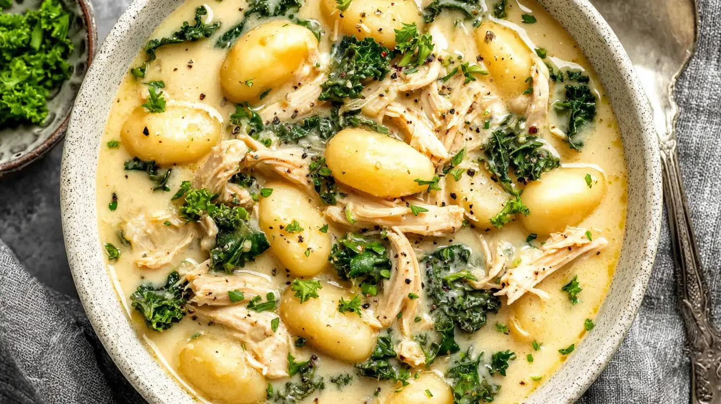 creamy garlic chicken and gnocchi soup, a 30 minute miracle