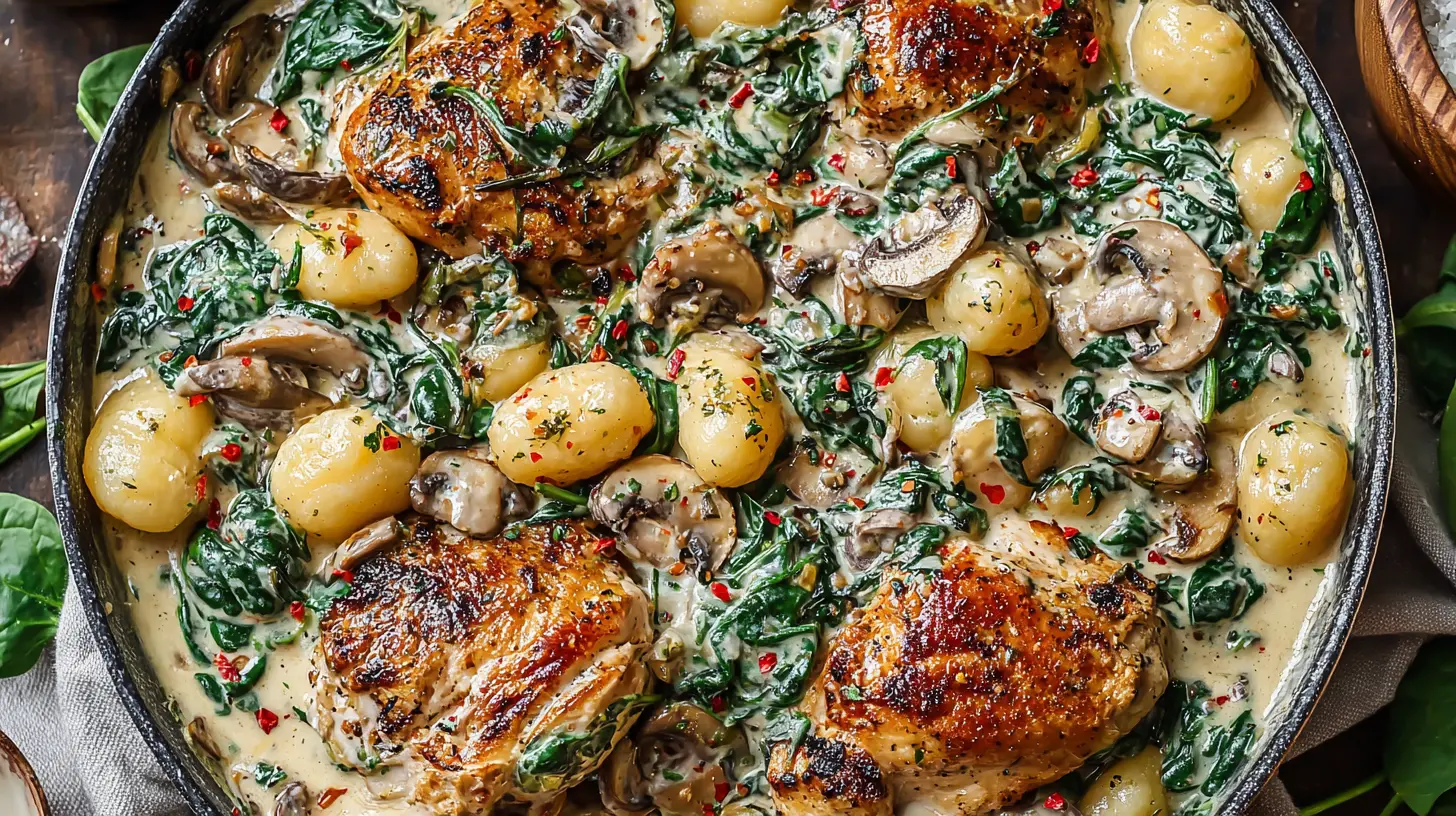 creamy garlic chicken gnocchi with mushrooms final presentation