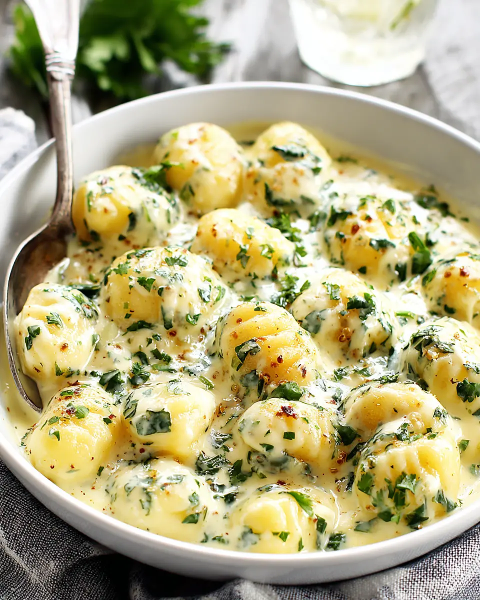 creamy garlic chicken gnocchi with quinoa close up