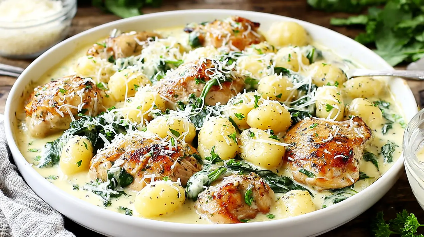 creamy garlic chicken gnocchi with quinoa final presentation