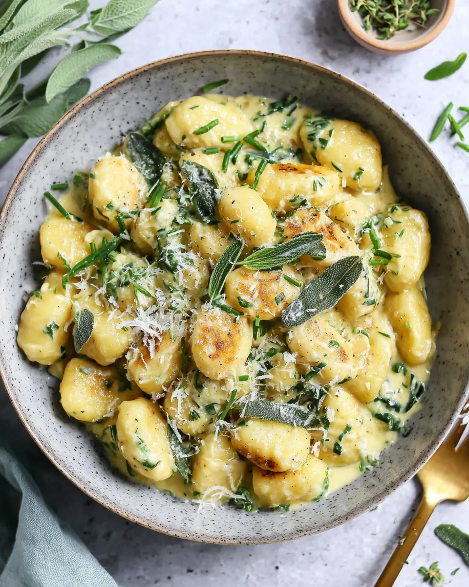 creamy garlic gnocchi vegan close up