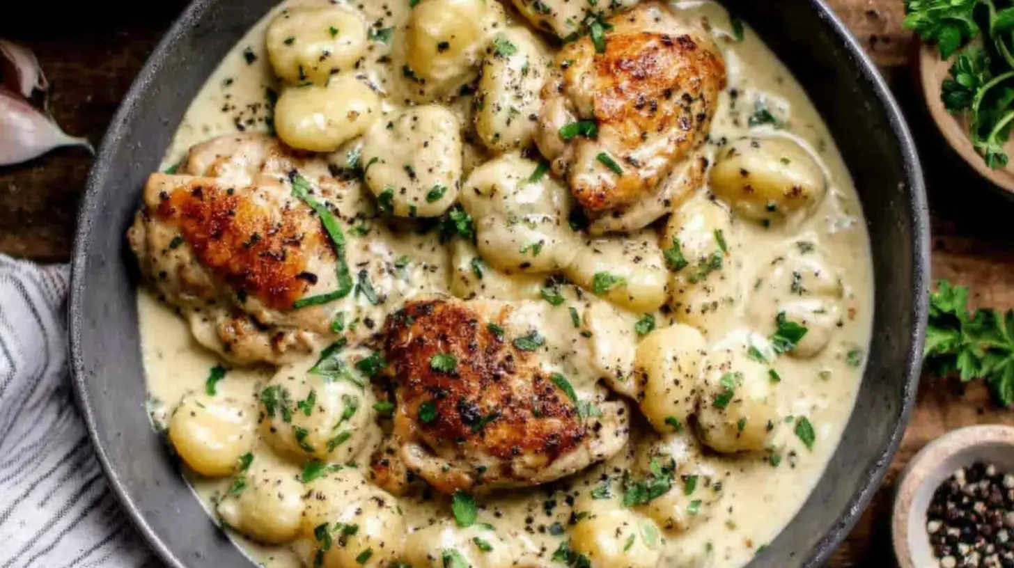 creamy garlic & herby chicken gnocchi final presentation