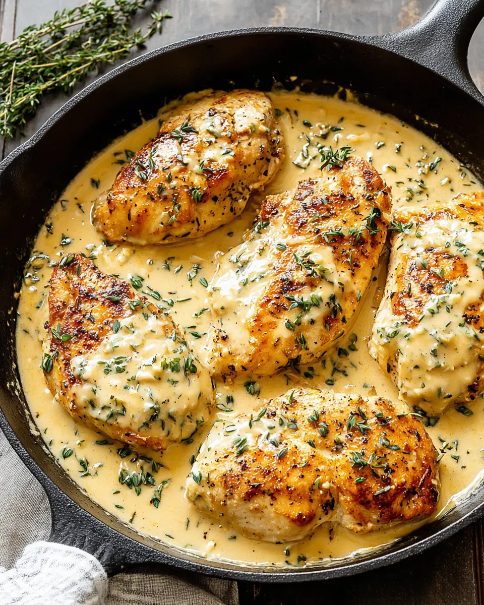 creamy honey mustard skillet chicken close up