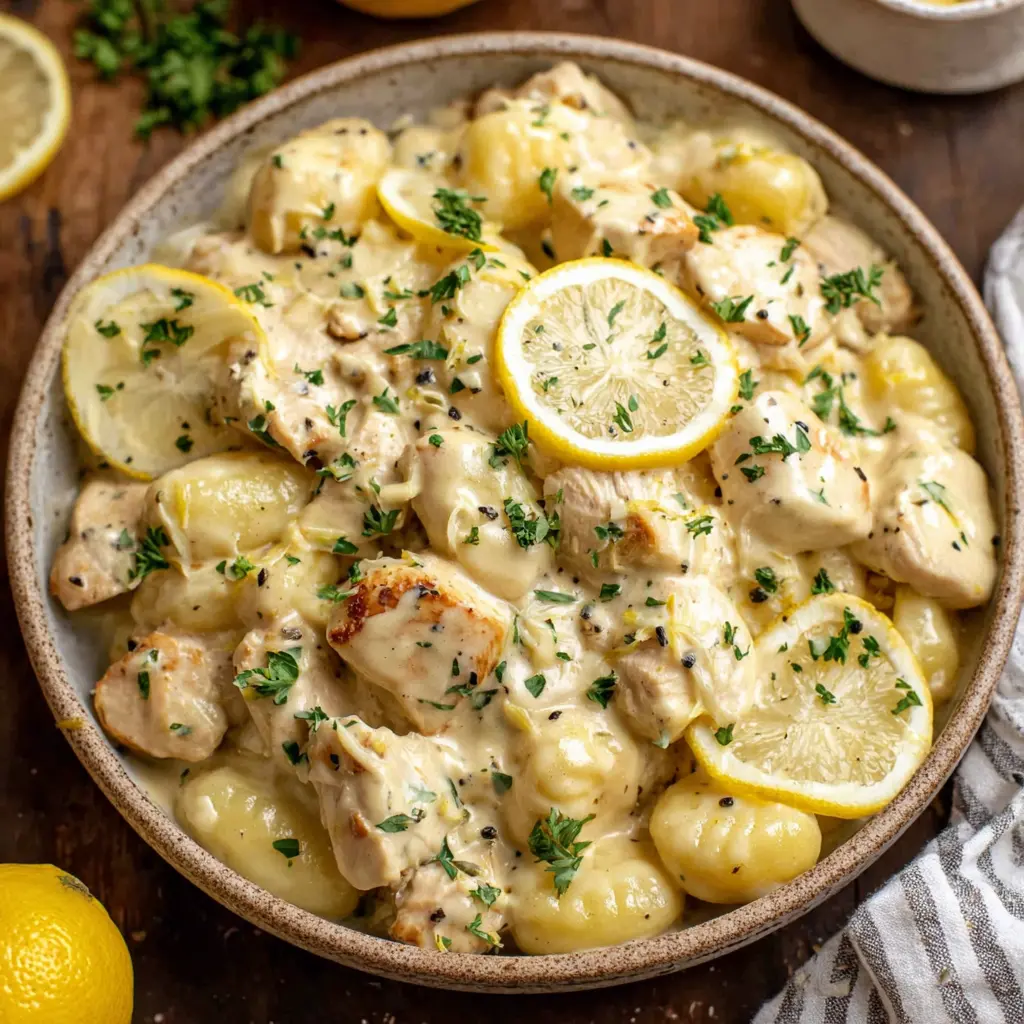 creamy lemon garlic chicken gnocchi final presentation
