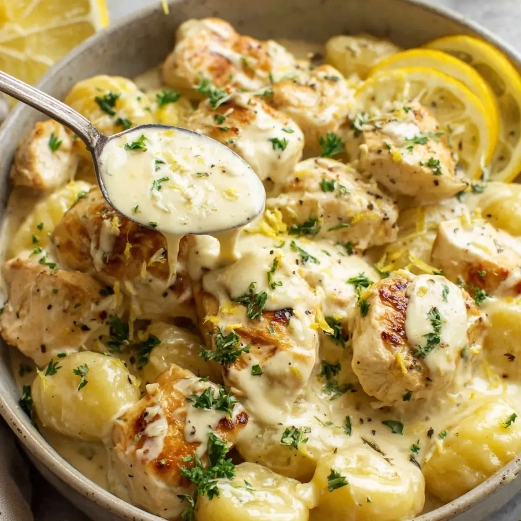 creamy garlic chicken gnocchi lemon, the ultimate one pan dinner