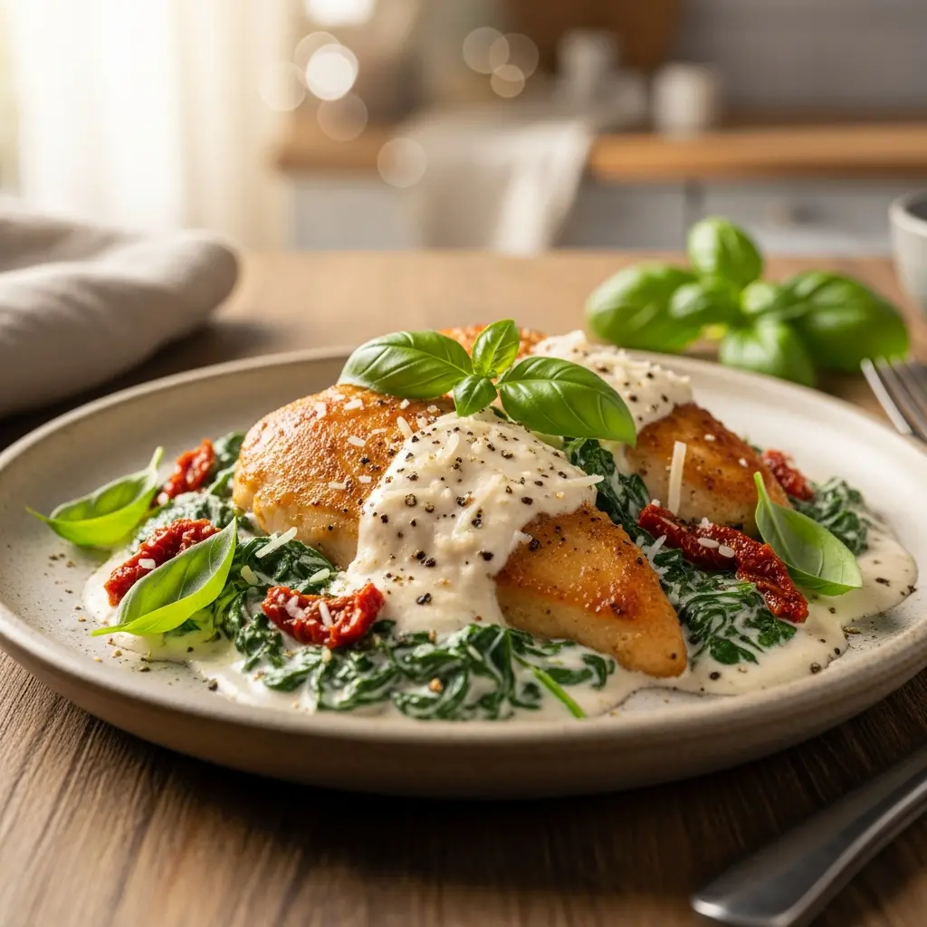 creamy spinach chicken recipe final presentation