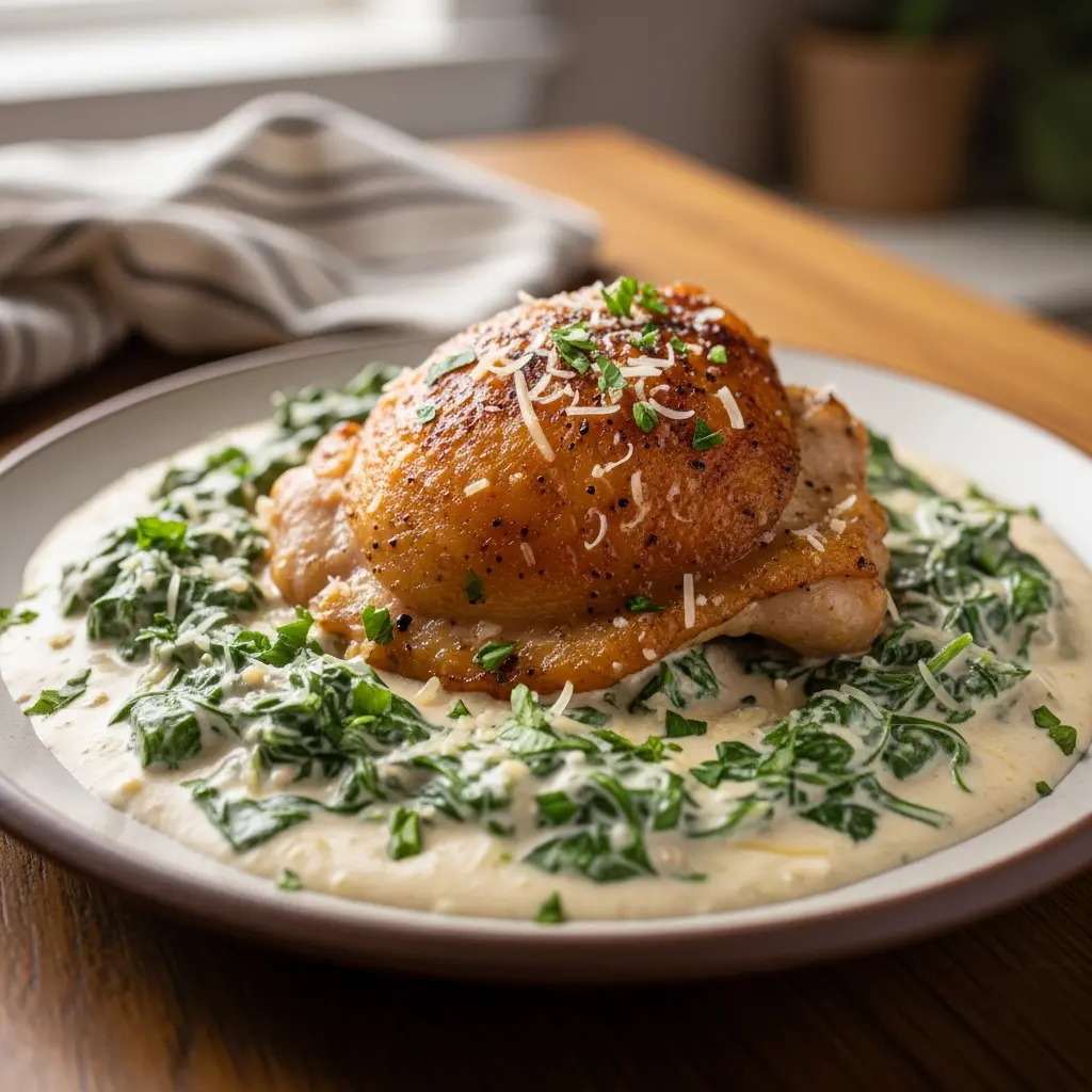 creamy spinach chicken thighs final presentation
