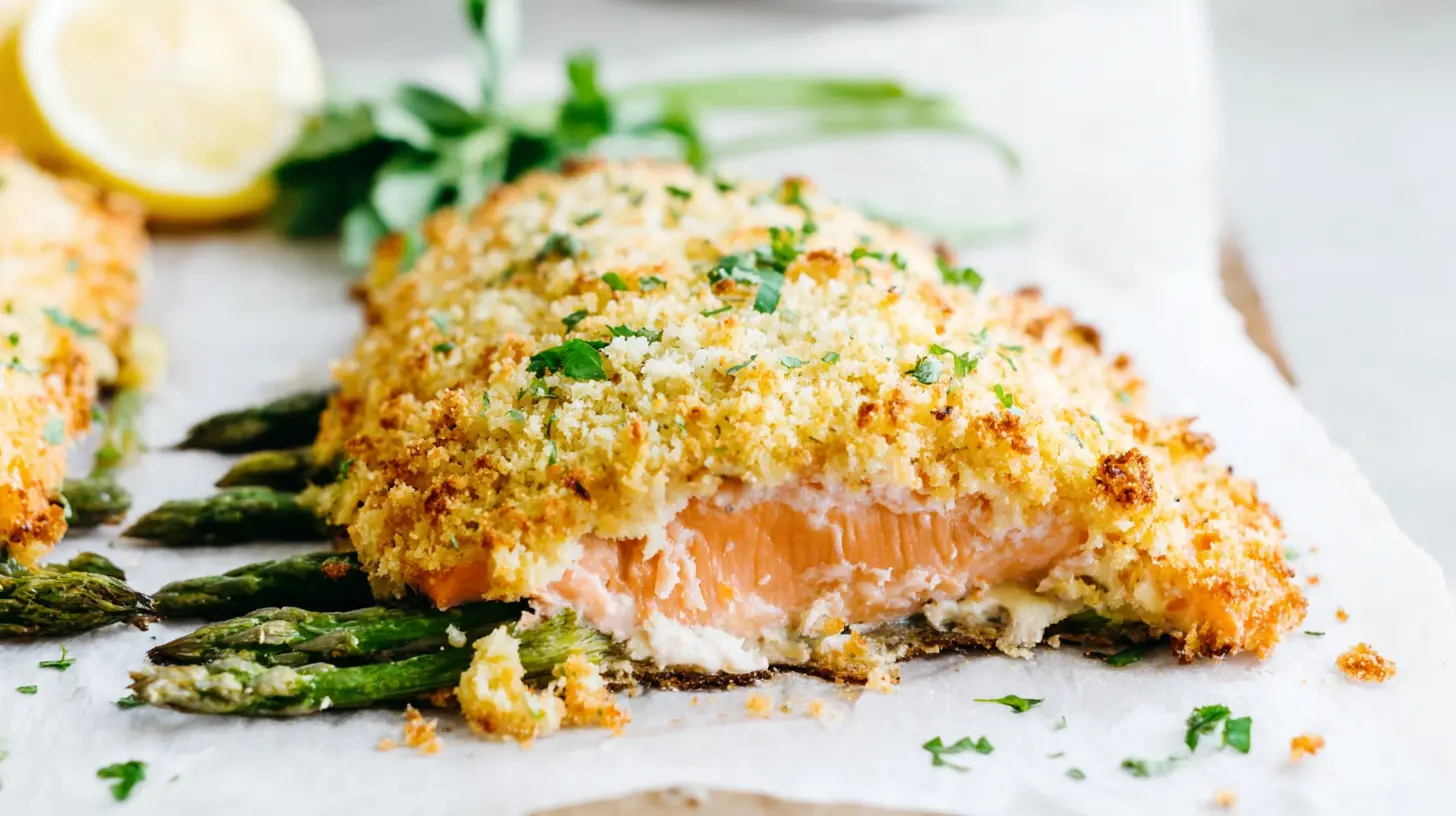 crispy parmesan crusted salmon and asparagus