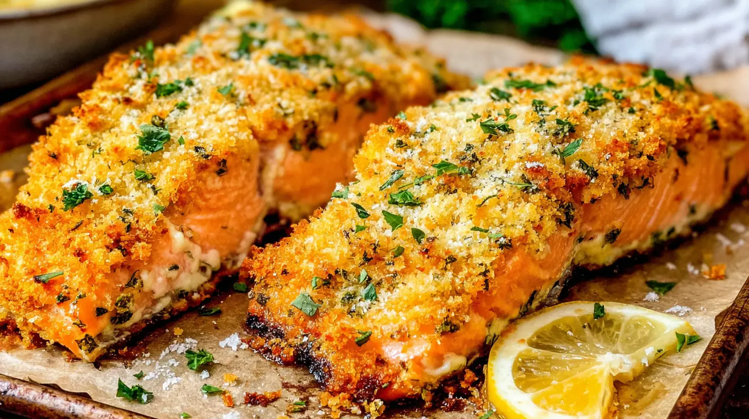 crispy parmesan crusted salmon from frozen final presentation