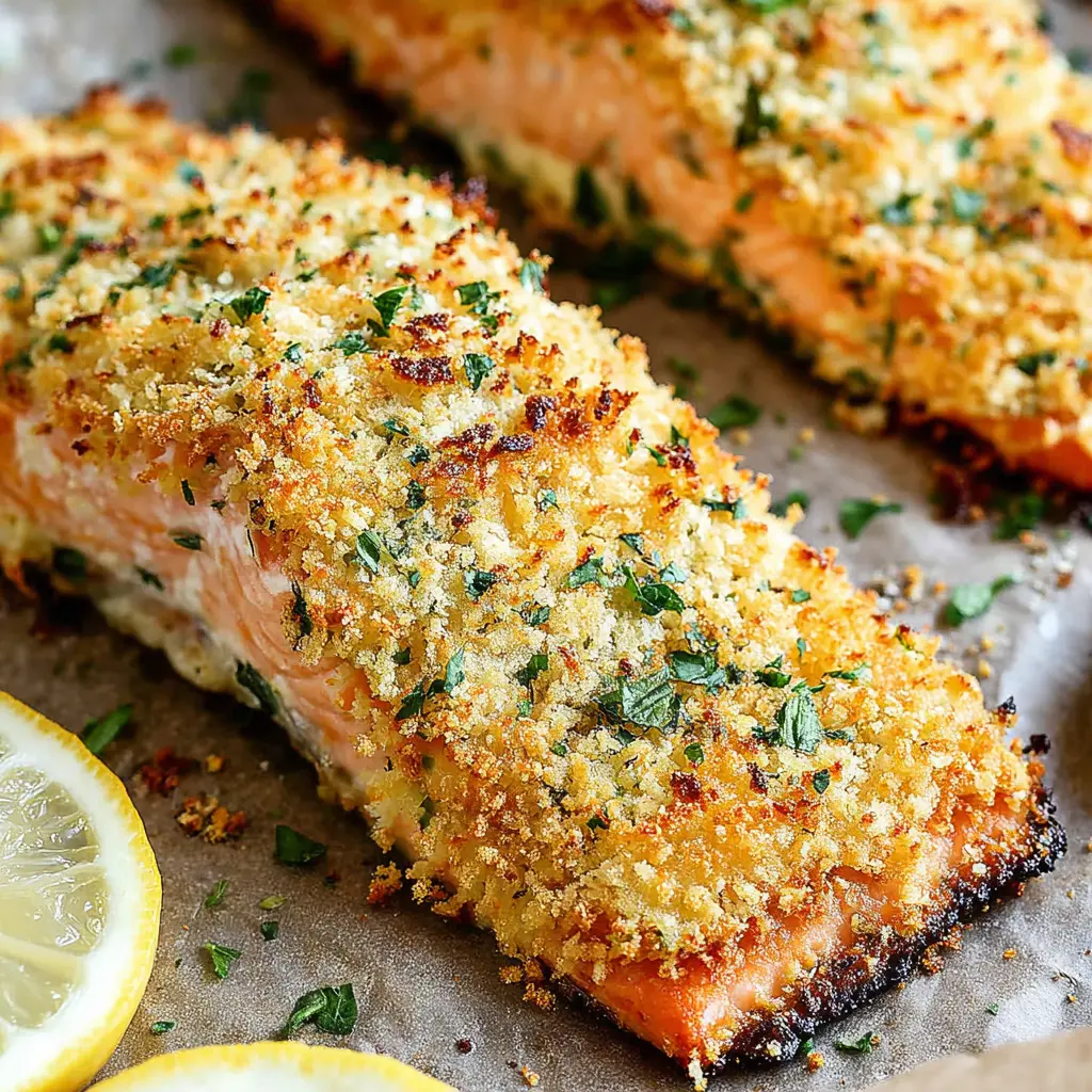 crispy parmesan crusted salmon keto close up