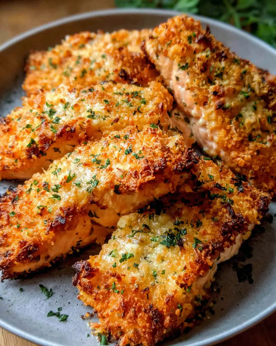 crispy parmesan crusted salmon pan fried close up