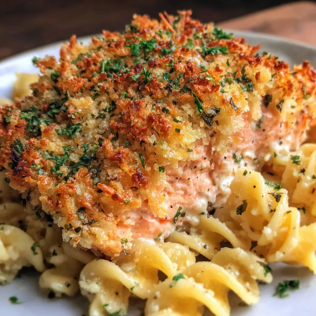 close up of crispy parmesan crust on salmon