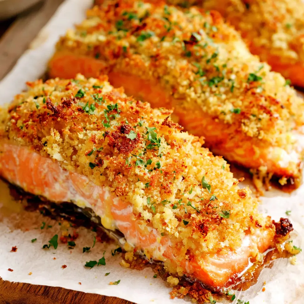 crispy parmesan crusted salmon recipe final presentation