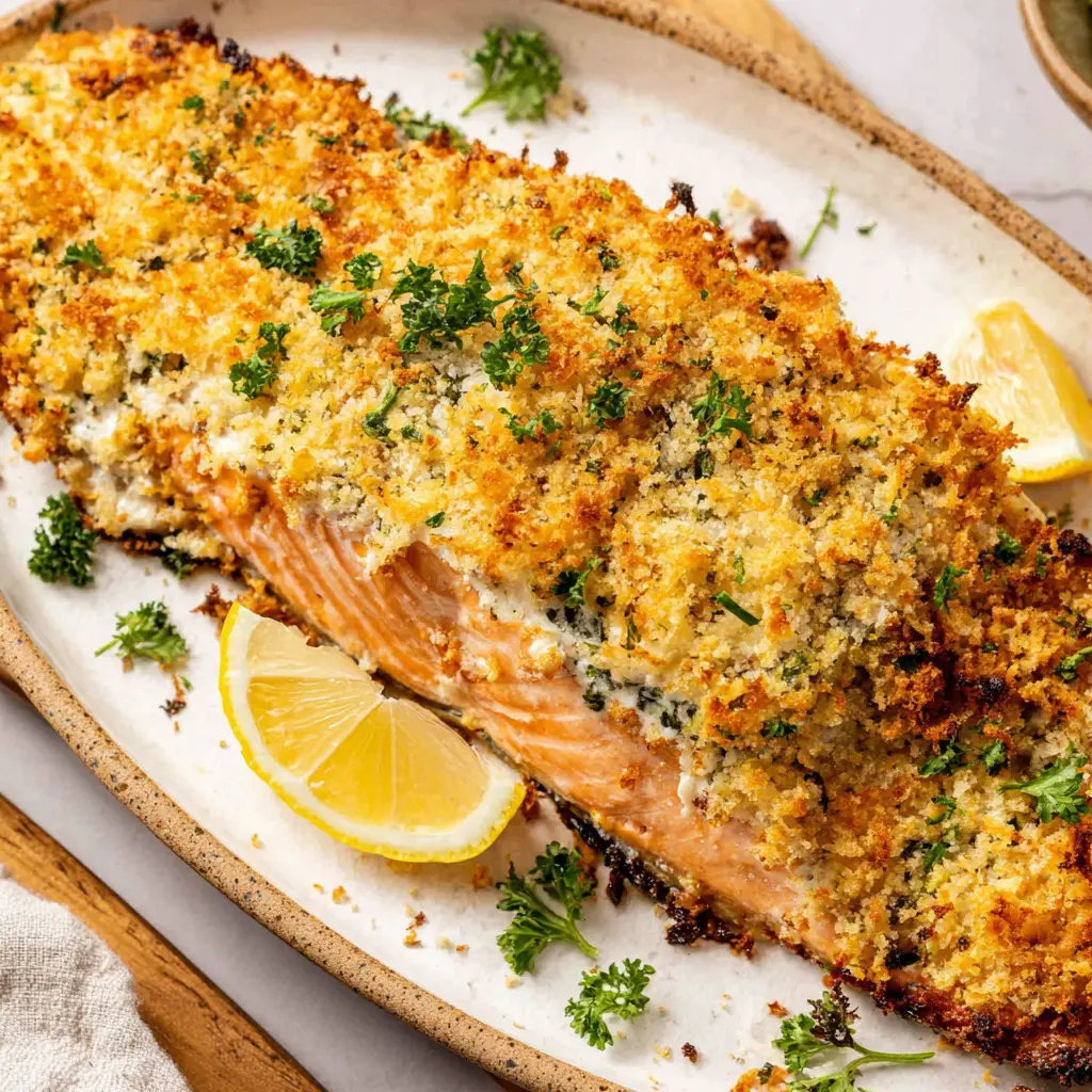 crispy parmesan crusted salmon with cream cheese final presentation