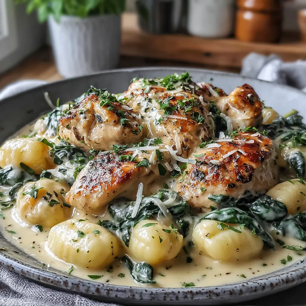 easy creamy garlic chicken gnocchi final presentation