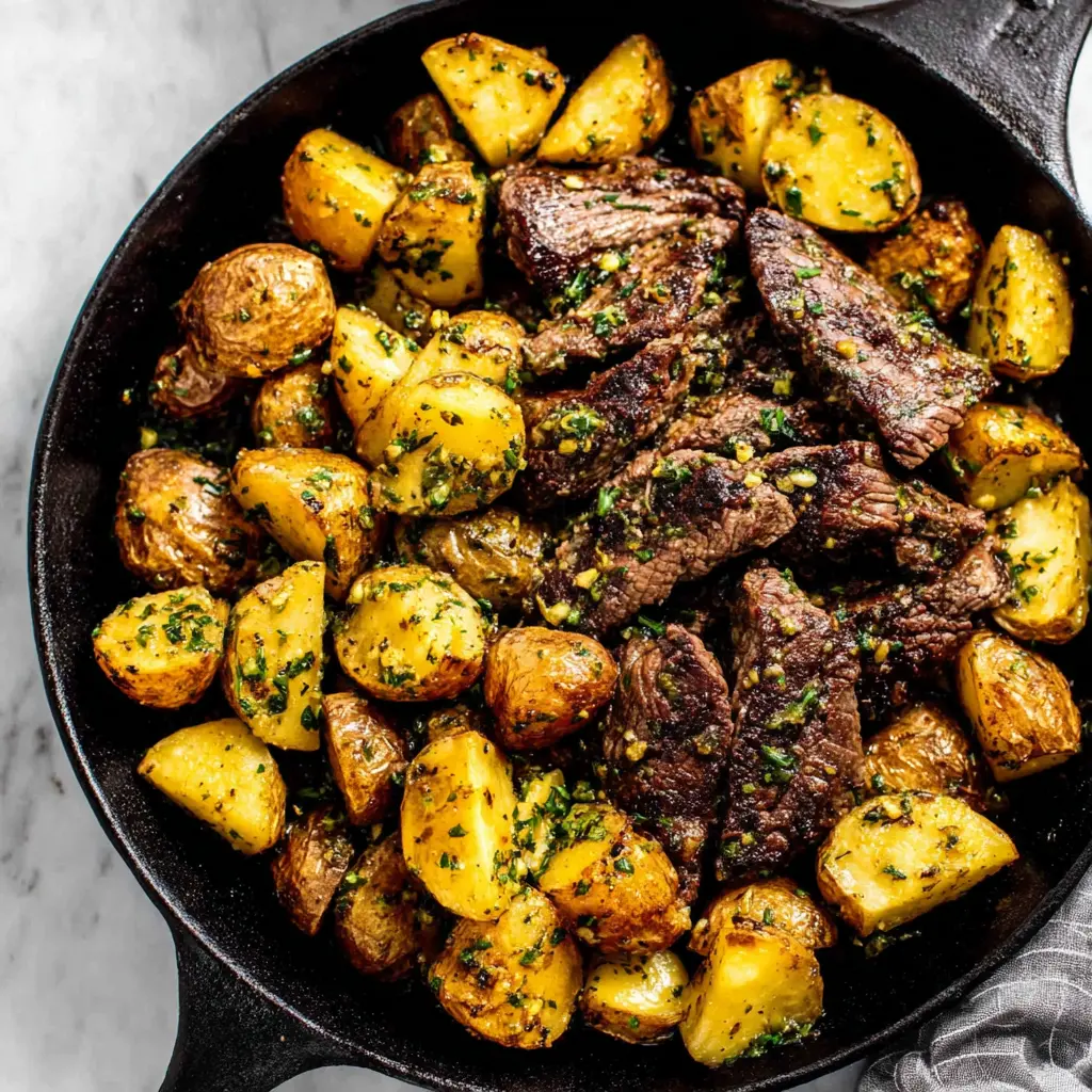 garlic butter steak and potatoes skillet healthy final presentation