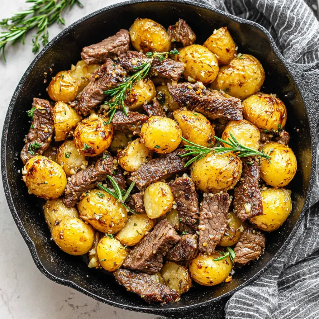 garlic butter steak and potatoes skillet honey garlic final presentation
