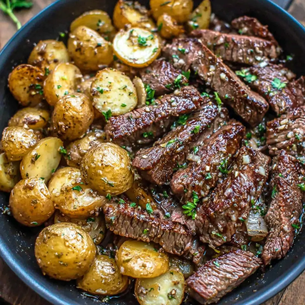 garlic butter steak and potatoes skillet one pot final presentation