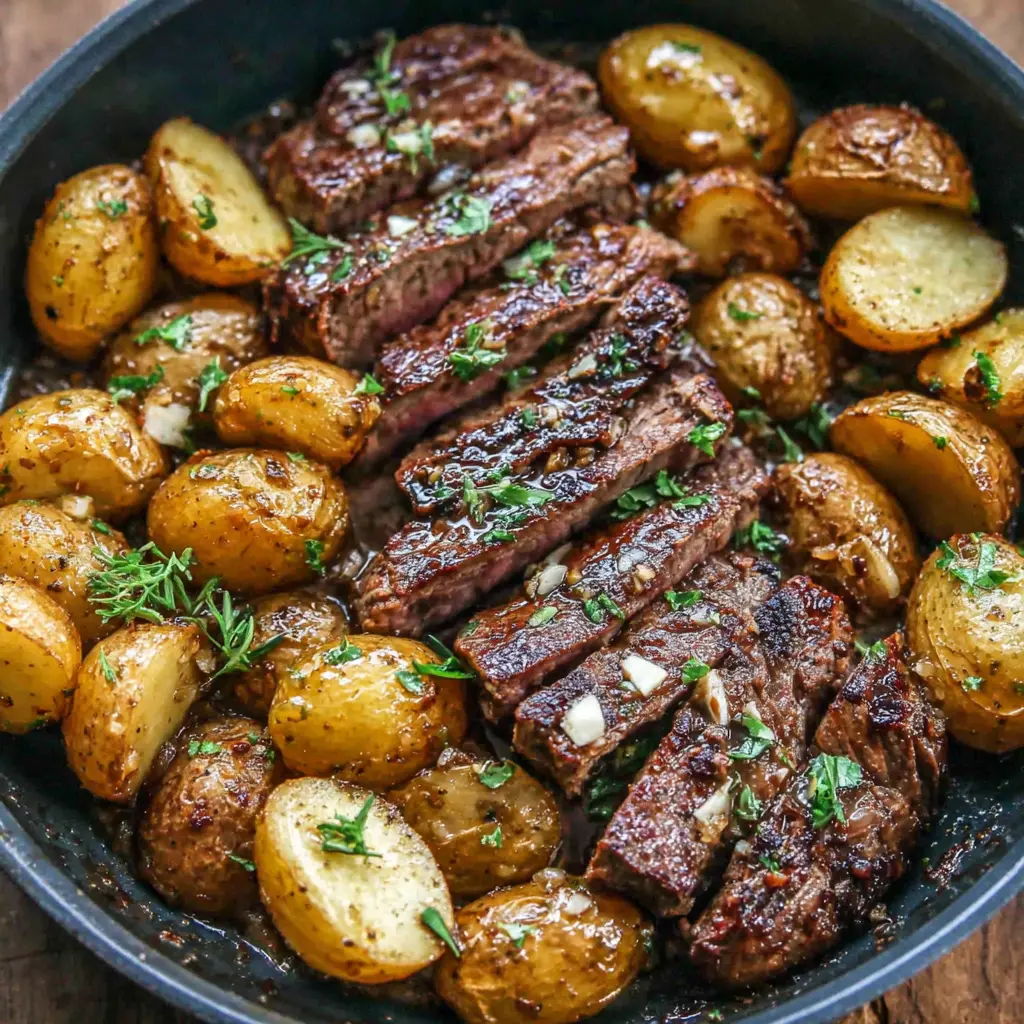 garlic butter steak and potatoes skillet one pot