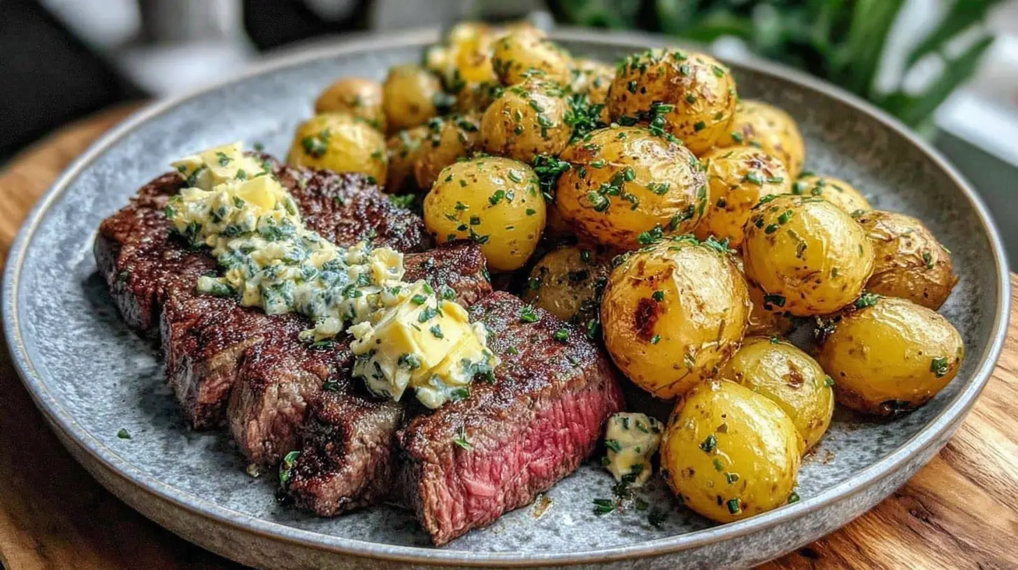 garlic butter steak and potatoes skillet oven final presentation