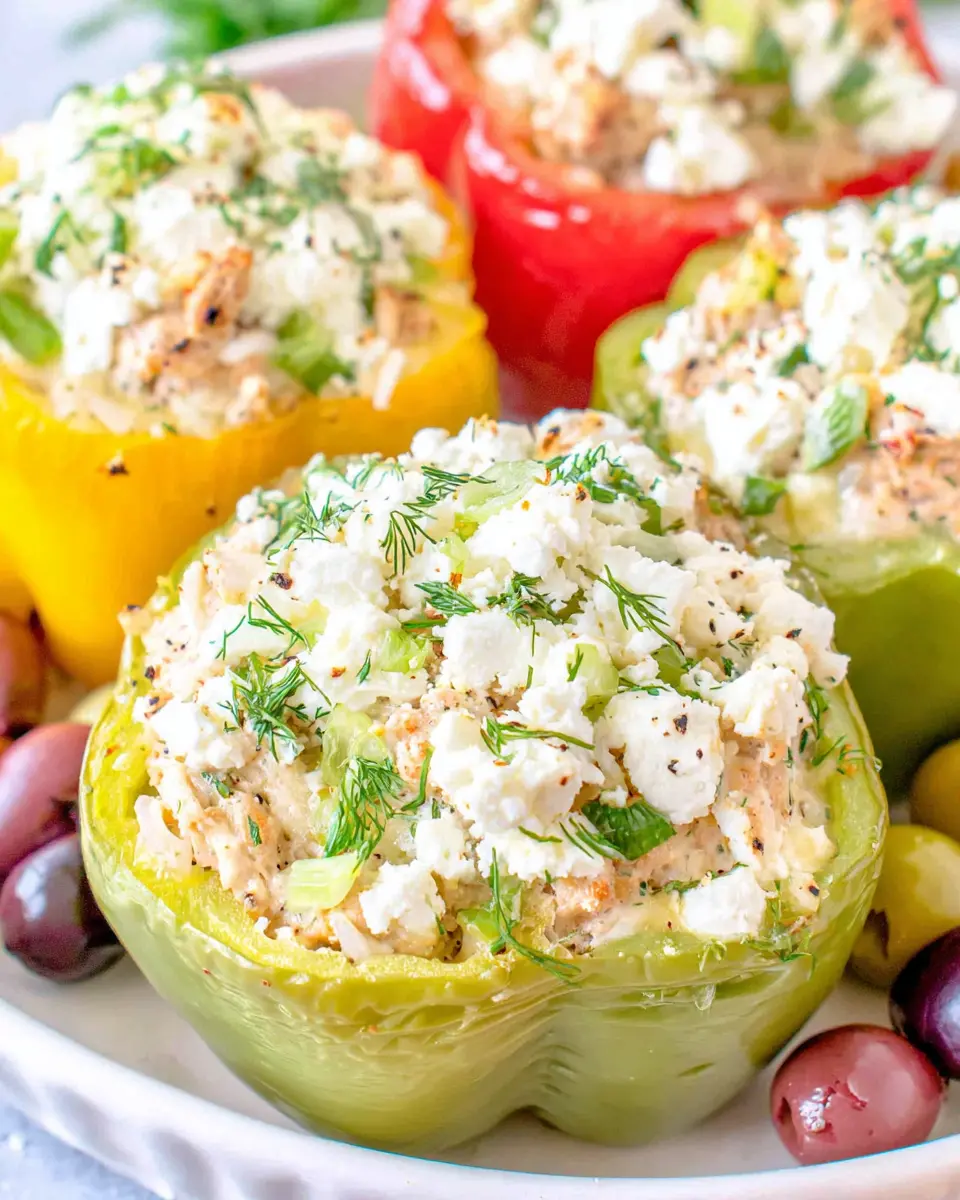 greek feta bbq chicken stuffed peppers close up