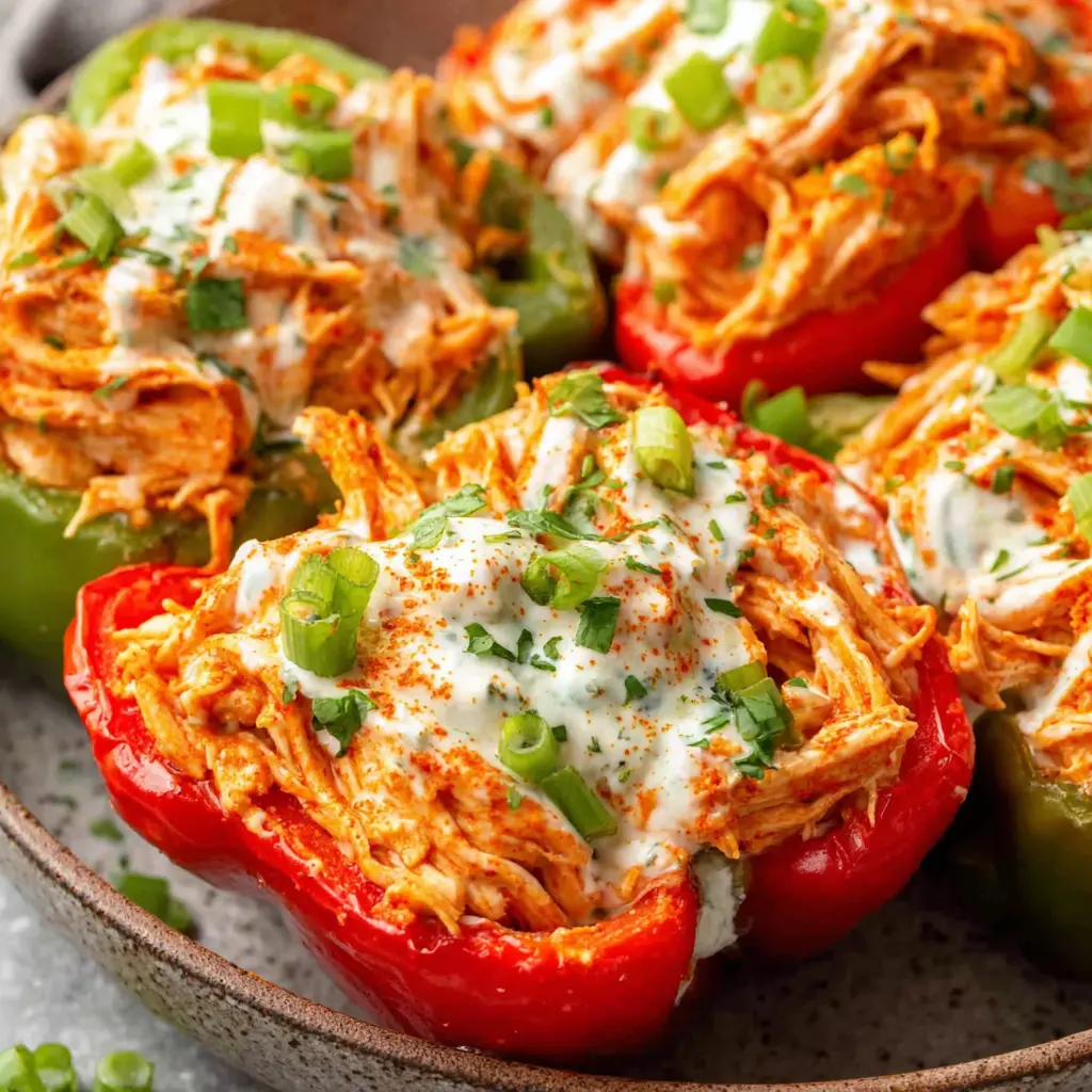 grilled chicken stuffed peppers close up