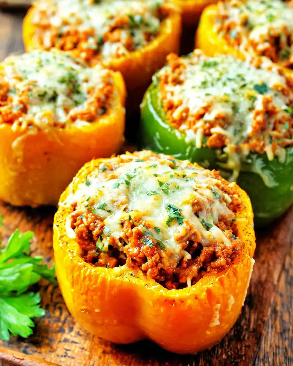 ground beef bbq chicken stuffed peppers close up