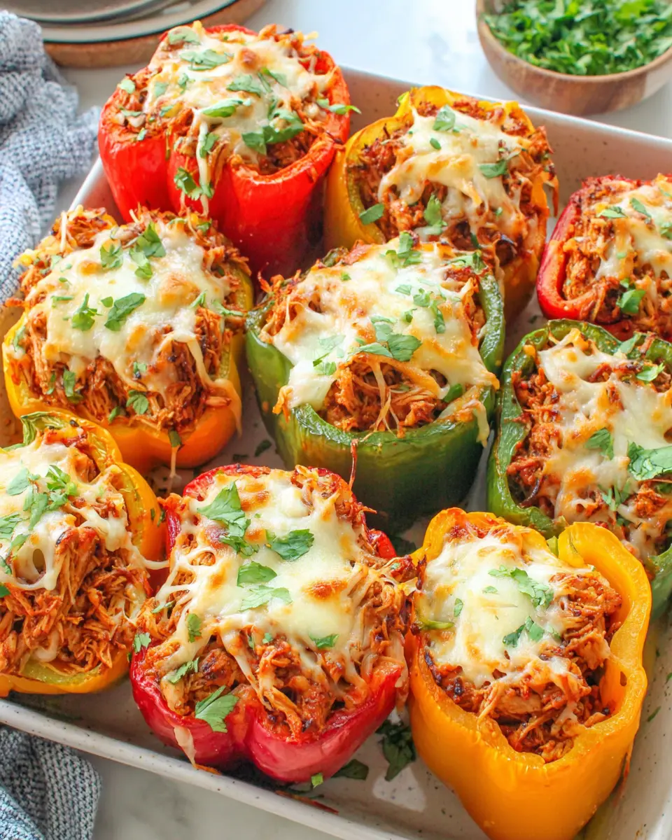 healthy bbq chicken stuffed peppers close up