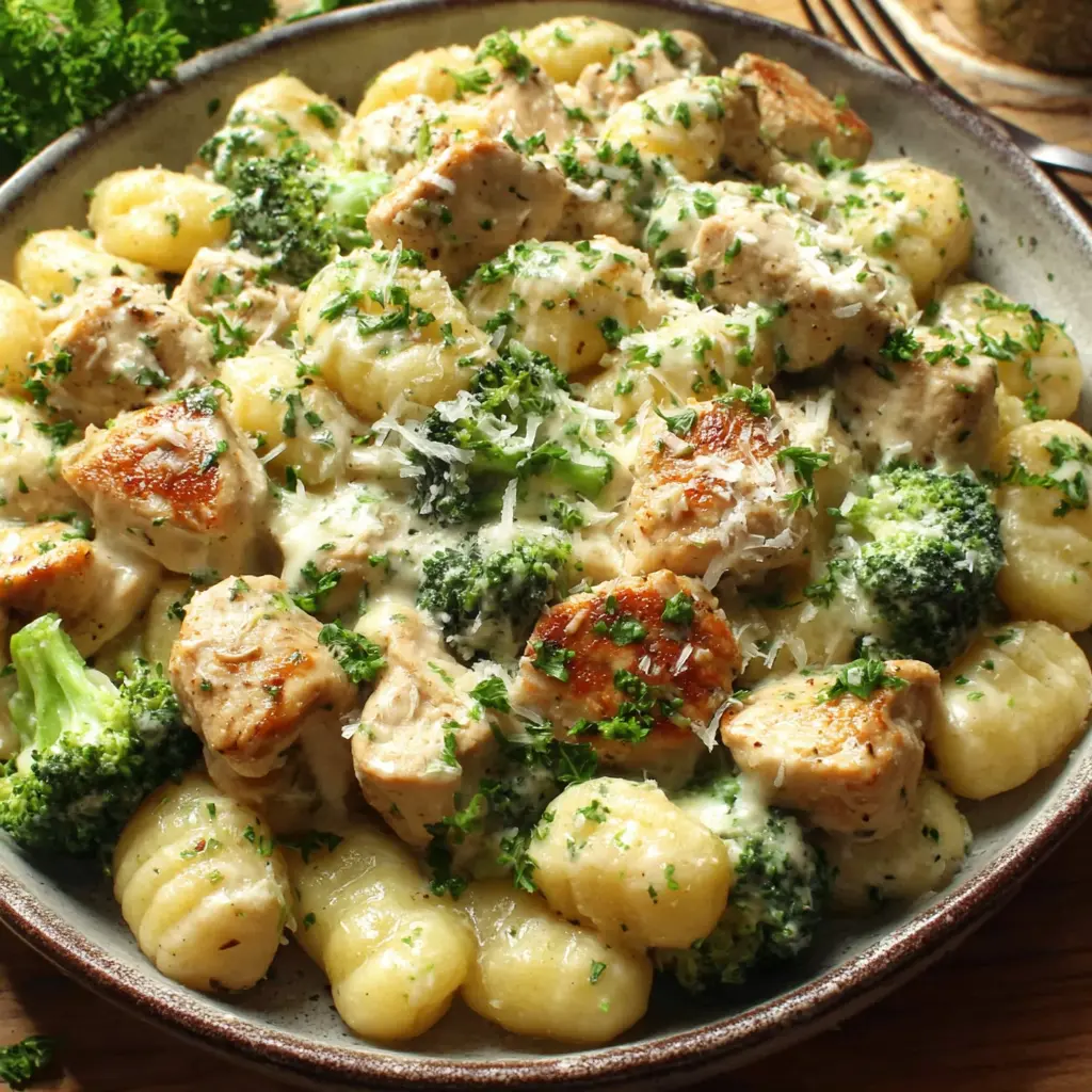 healthy creamy garlic chicken gnocchi final presentation