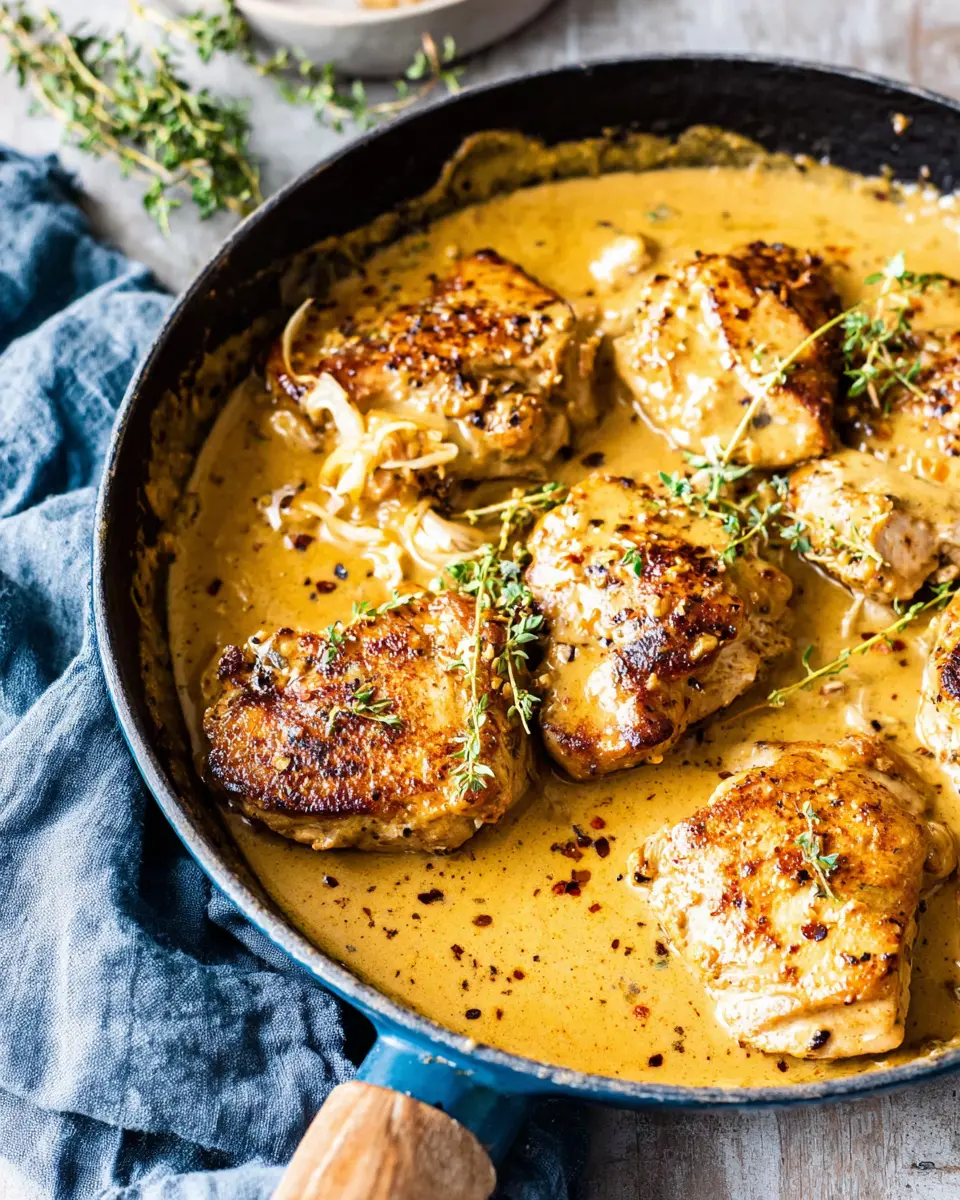 honey dijon chicken skillet close up sauce