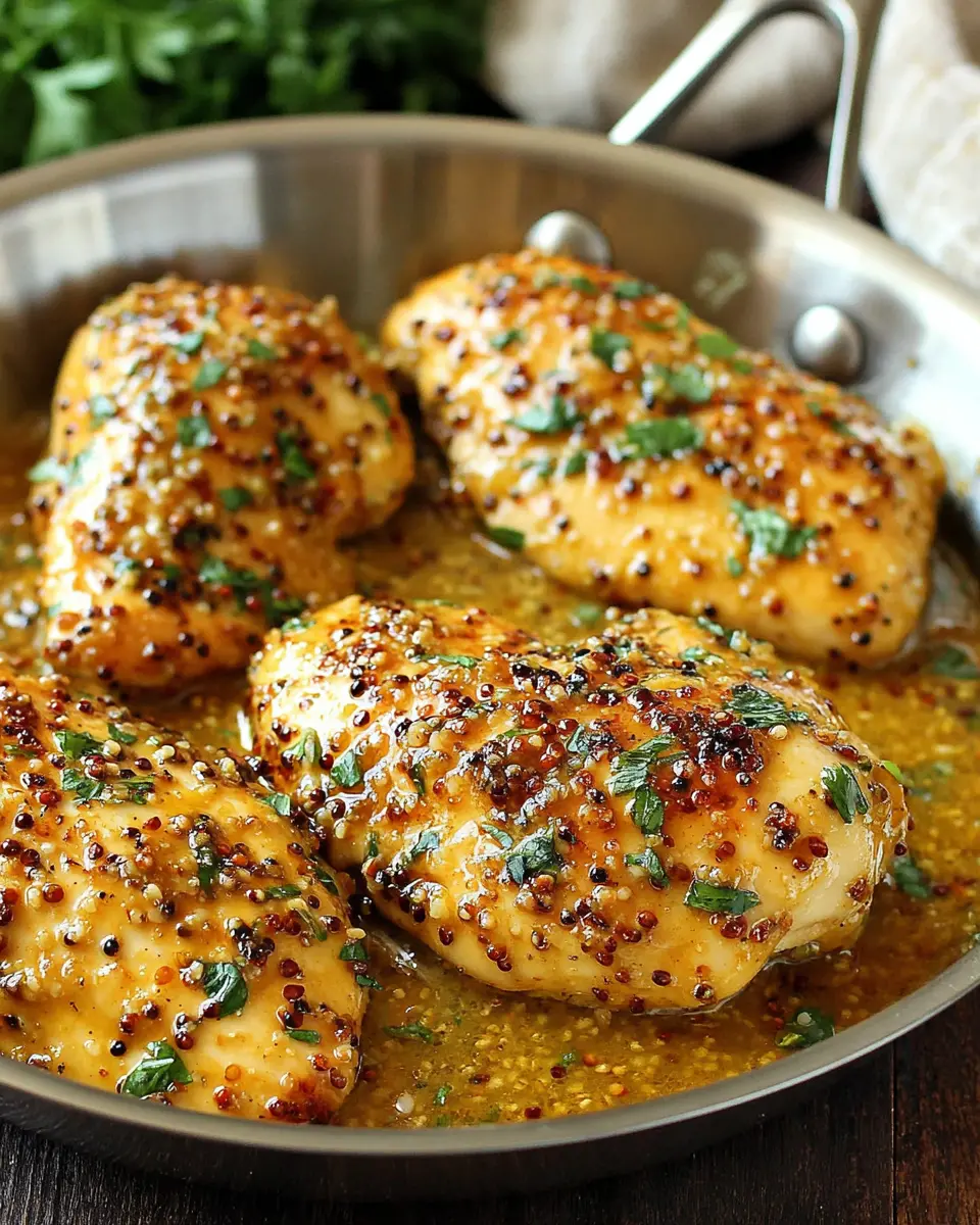 honey mustard chicken breast skillet close up