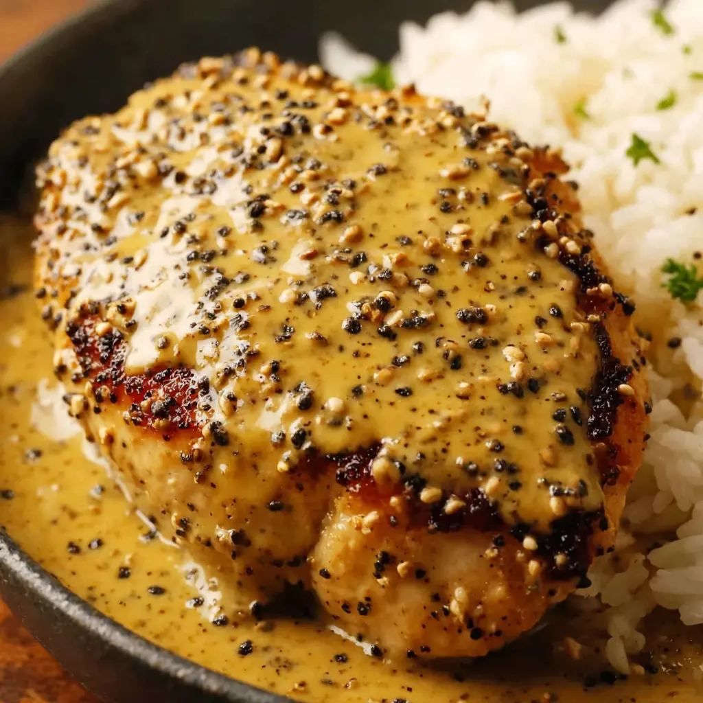 honey mustard chicken skillet and rice close up