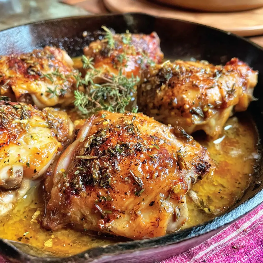 healthy greek chicken skillet with lemon and oregano close up