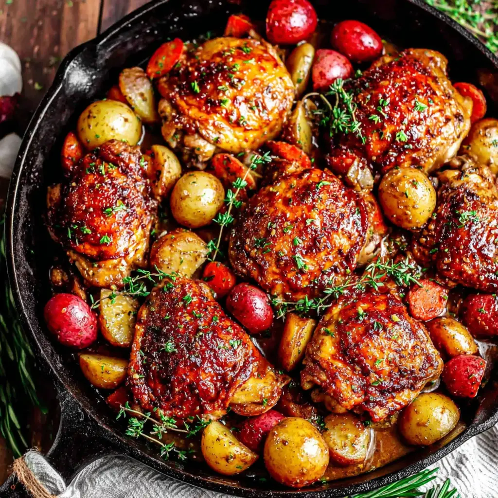 best honey mustard chicken skillet with roasted potatoes final presentation