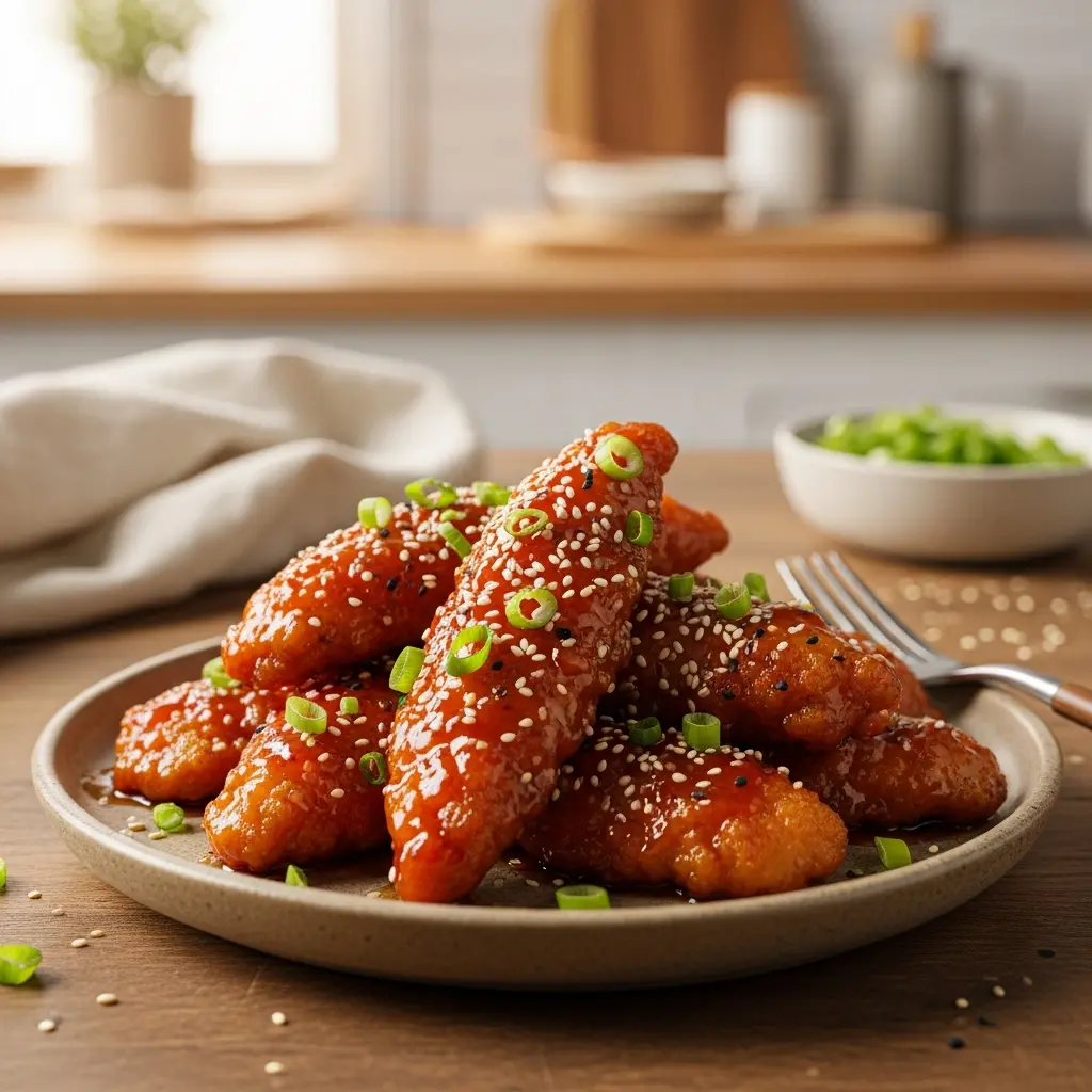 air fryer honey sriracha chicken tenders final presentation