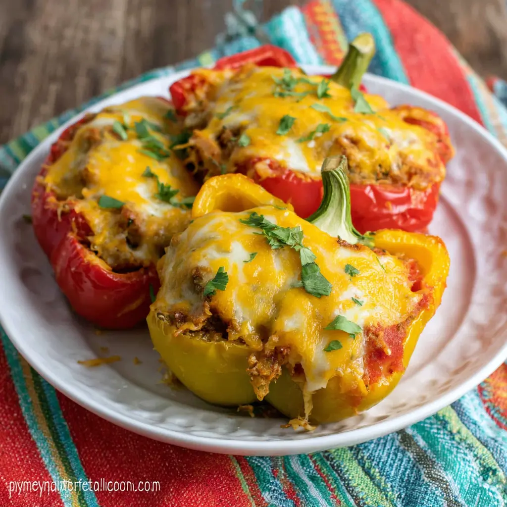 keto low carb bbq chicken stuffed peppers close up